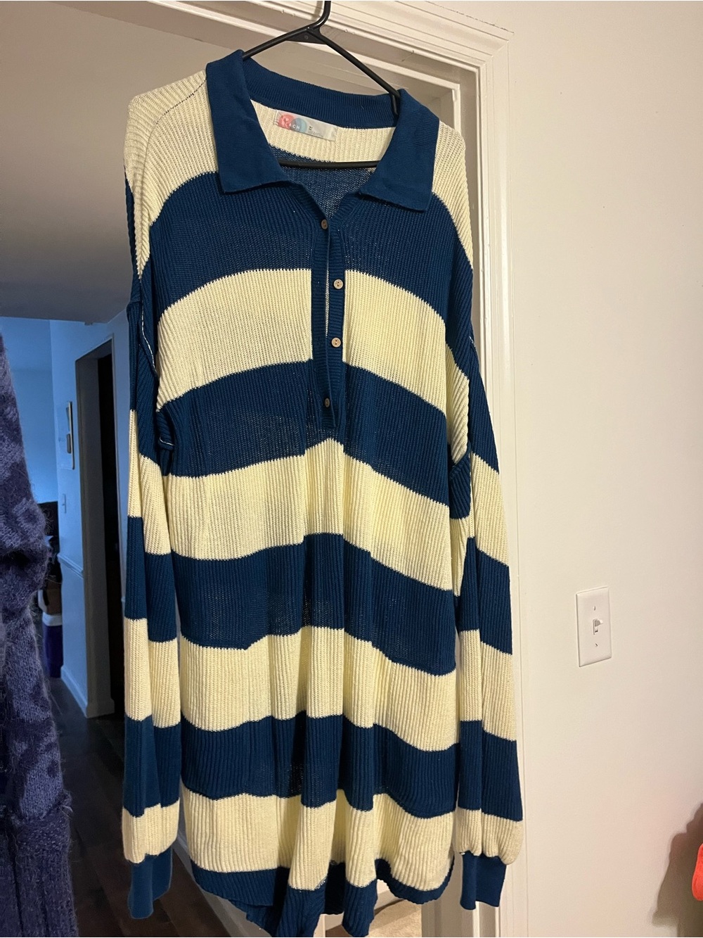 Free People Blue and Cream Striped Knit Jumpsuit